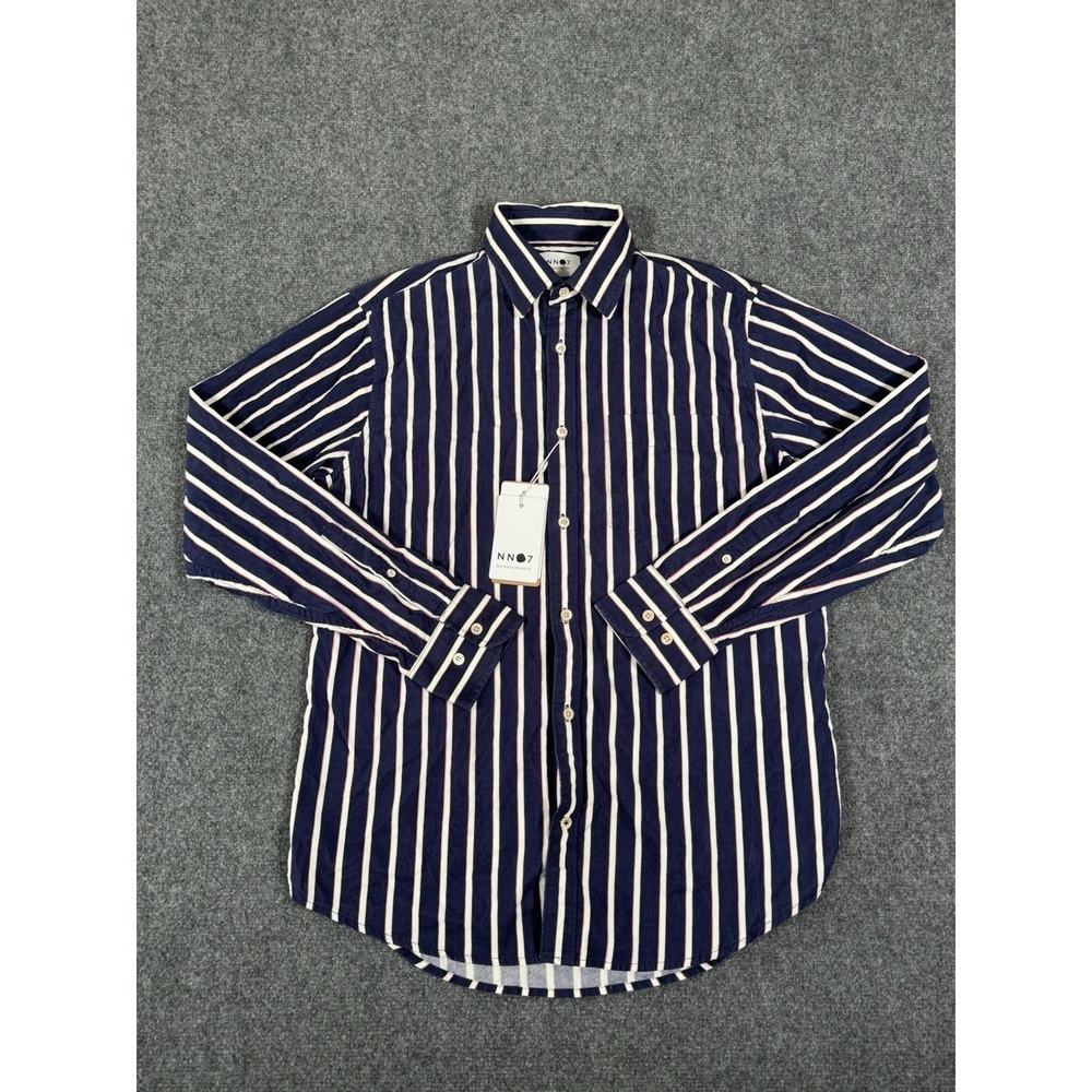 NWT NN07 No Nationality Shirt Mens Small Blue Errico Flannel Button Up Cotton